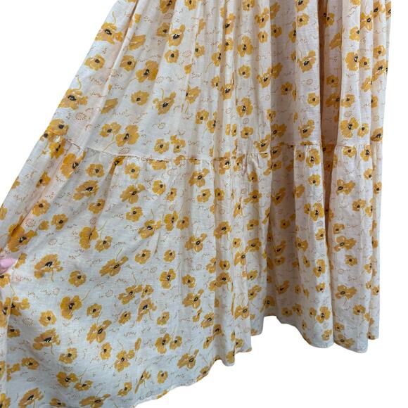 Doen Carnation Floral Ruffle Belted Tie Waist Maxi Dress Costal Boho Yellow Sz S - Picture 7 of 9